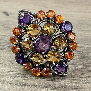 Nicky Butler Sterling Silver Amethyst Citrine Topaz Multi Gemstone Cluster Ring
